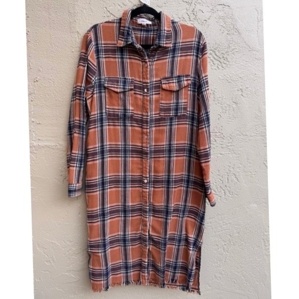 BD Collection Womens Oversized Plaid Shirt Dress Tunic Layering Boho Western
